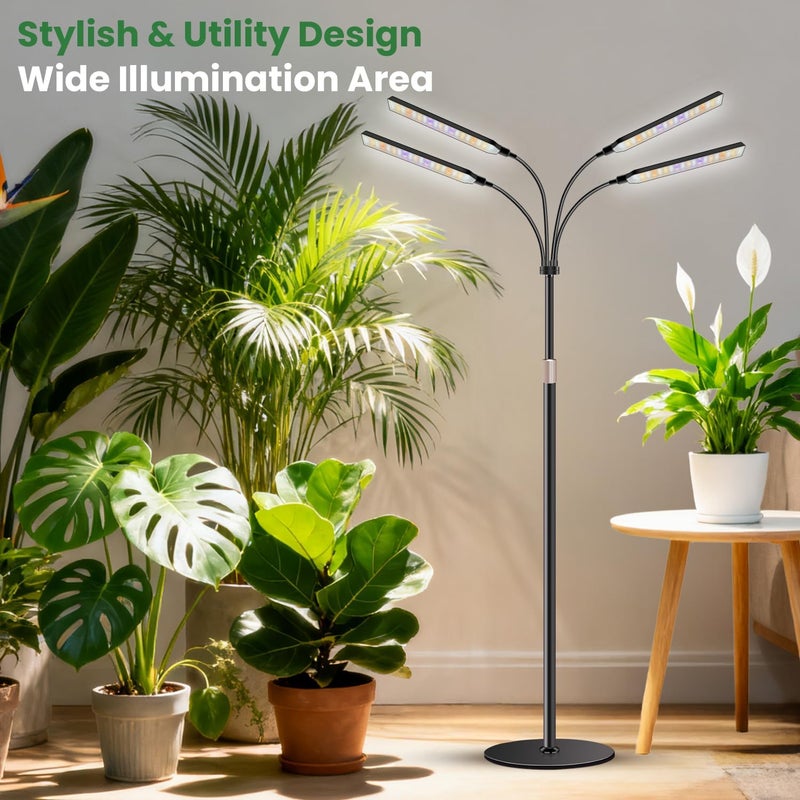 Kullsinss Grow Lights for Indoor Plants with Stand, 4-Heads Full Specturm Plant Grow Light with 4/8/12/16H Timer, 3 Color Modes, 360° Flexible Gooseneck, 24-68.7in Hight Adjustable Grow Lamp, Black - Image 3